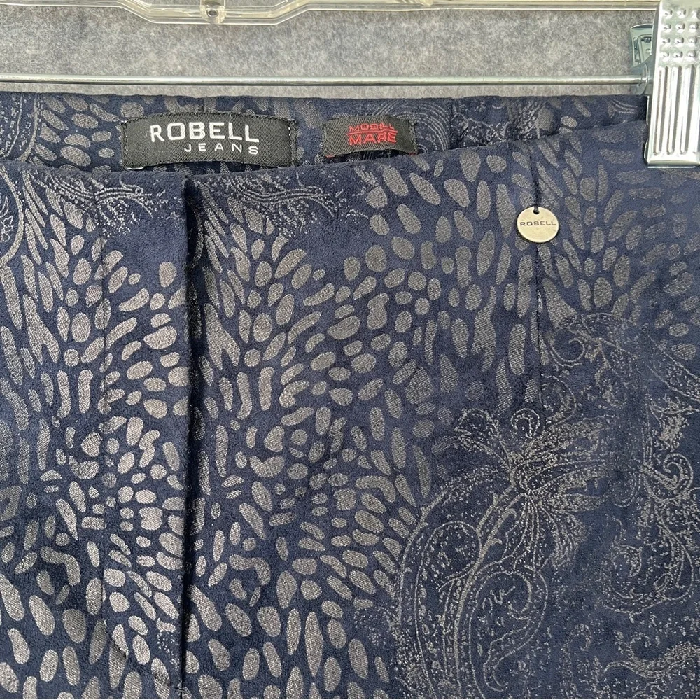 ROBELL Marie Slim Fit Trousers Paisley Jacquard Dark Blue Women's Size US 14